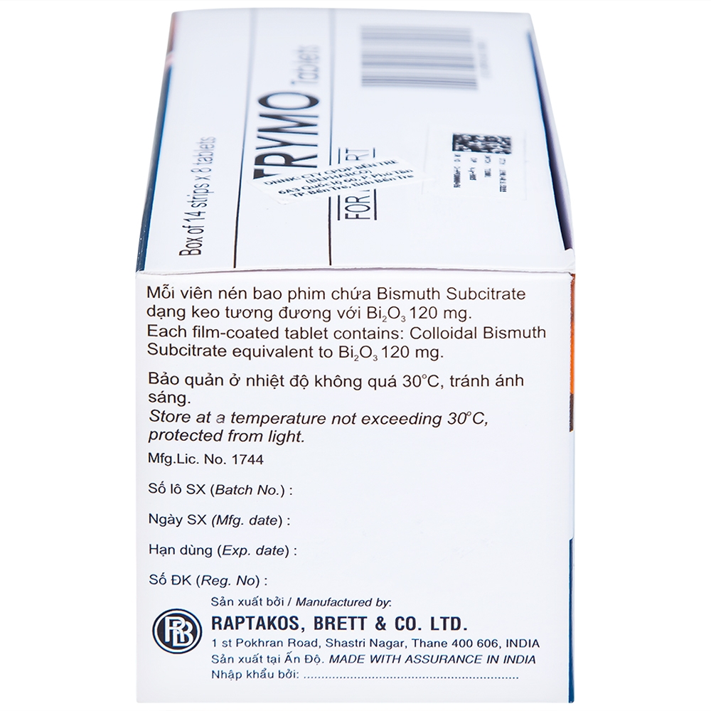 Hình ảnh Thuốc Trymo Raptakos điều trị điều trị loét tá tràng, viêm dạ dày (14 vỉ x 8 viên)
