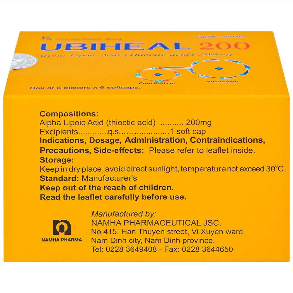 Hình ảnh Thuốc Ubiheal 200 Nam Hà điều trị các rối loạn cảm giác  do bệnh thần kinh đái tháo đường (5 vỉ x 6 viên)