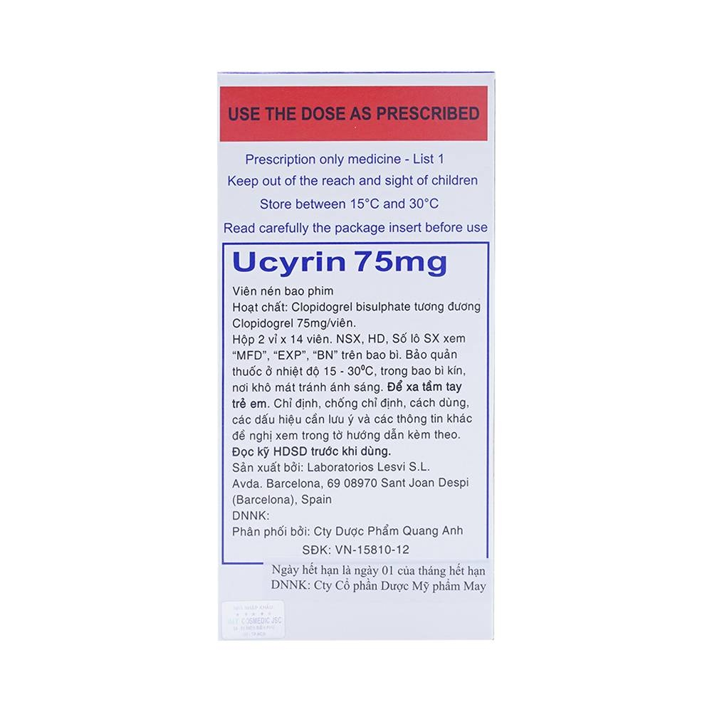 Hình ảnh Thuốc Ucyrin 75mg Lesvi giảm những biến cố xơ vữa động mạch (2 vỉ x 14 viên)