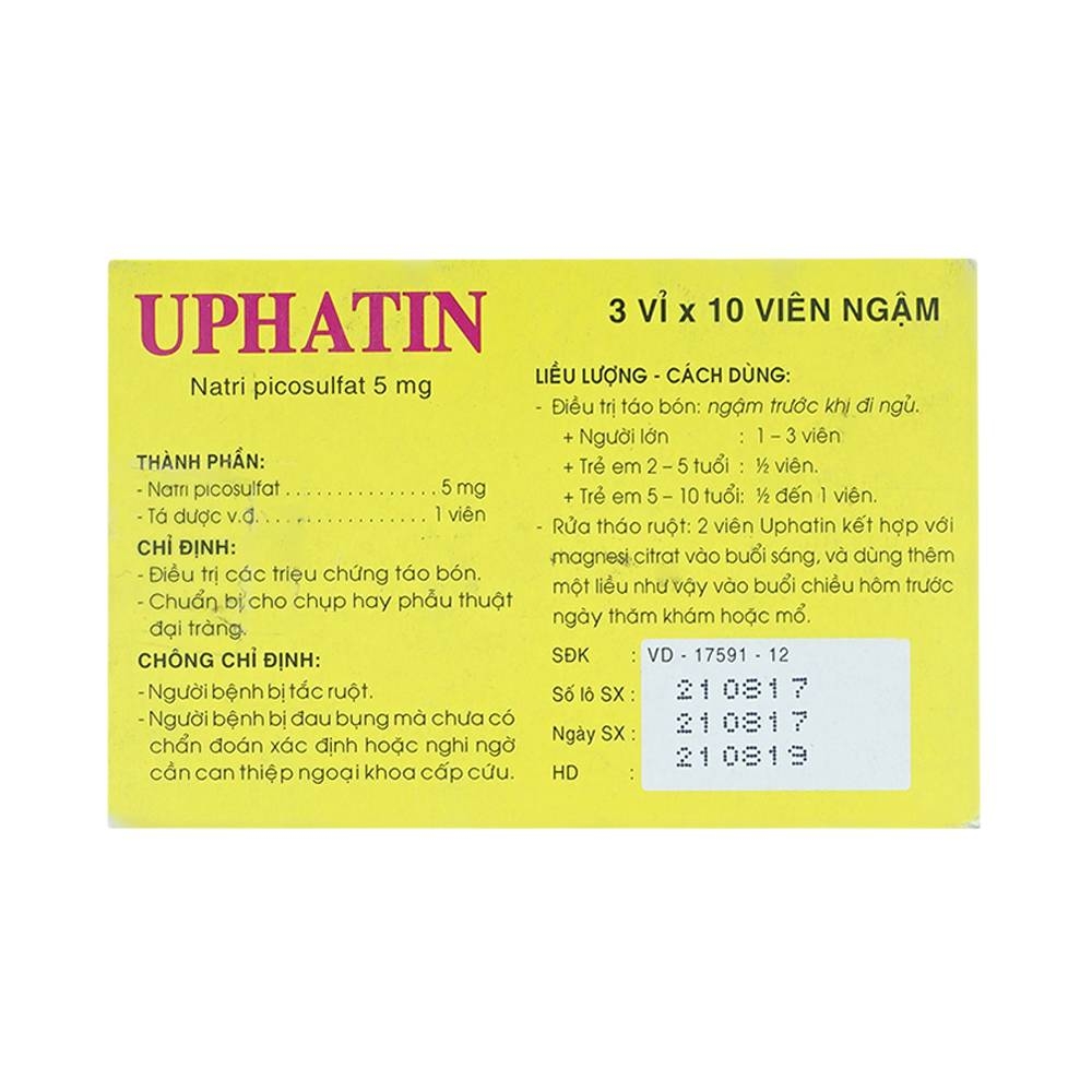 Hình ảnh Viên ngậm Uphatin 5mg Uphace điều trị các triệu chứng táo bón (3 vỉ x 10 viên) 