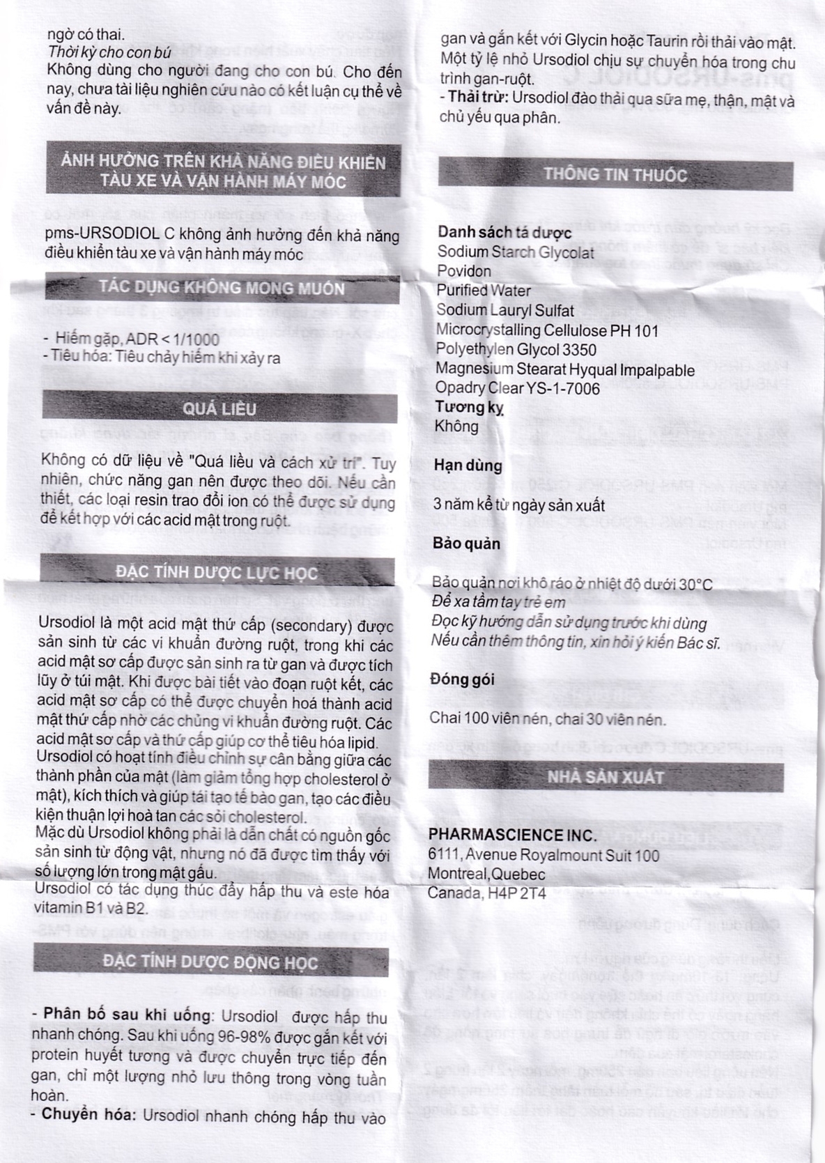 Hình ảnh Thuốc Ursodiol C 500mg PharmaScience điều trị xơ gan ứ mật, làm tan sỏi mật (100 viên)