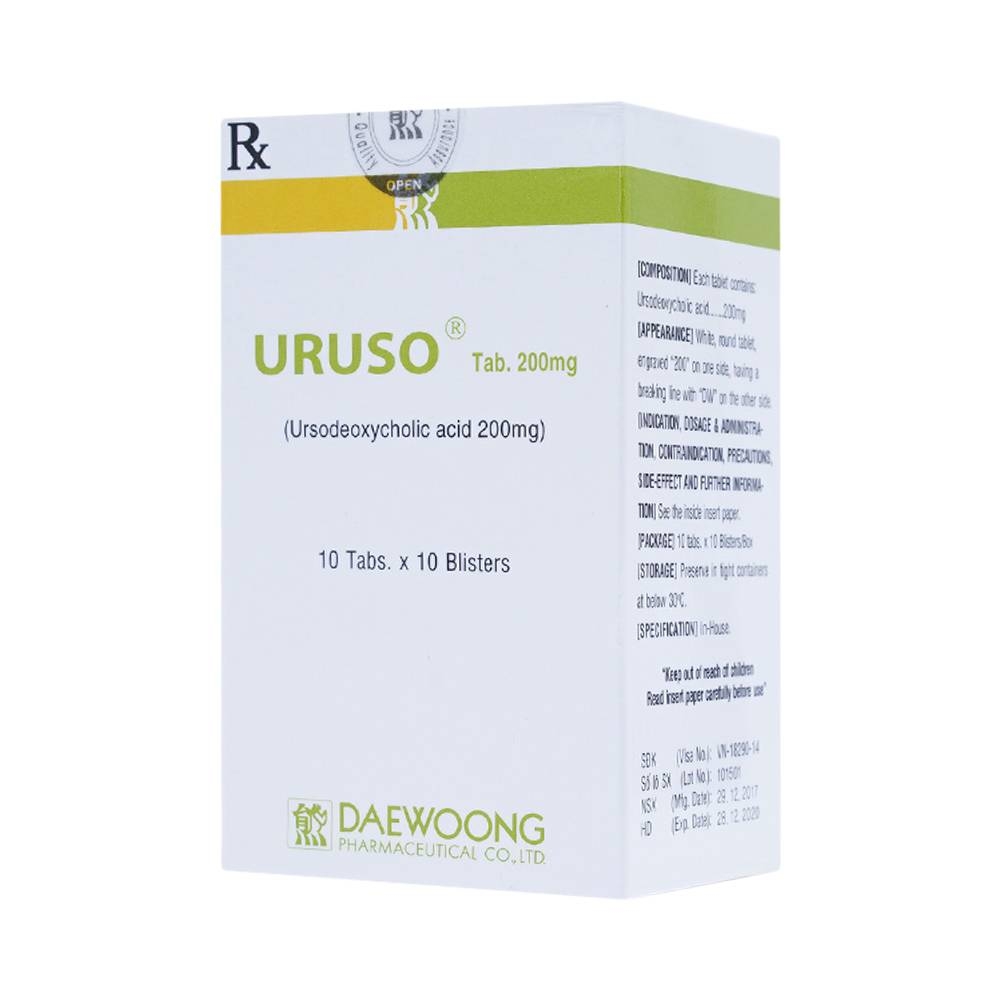 Hình ảnh Thuốc Uruso Tab. 200mg Daewoong điều trị sỏi mật (10 vỉ x 10 viên)