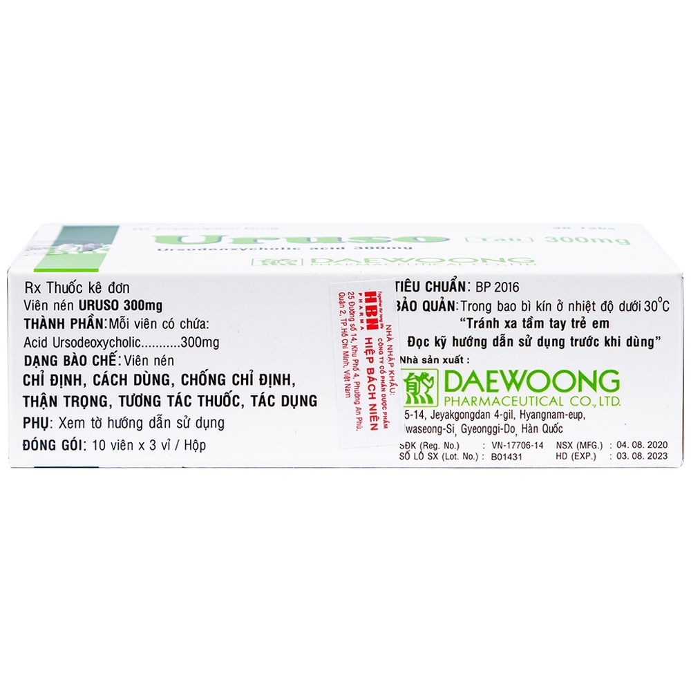 Hình ảnh Thuốc Uruso Tab 300mg Daewoong điều trị sỏi mật (3 vỉ x 10 viên)
