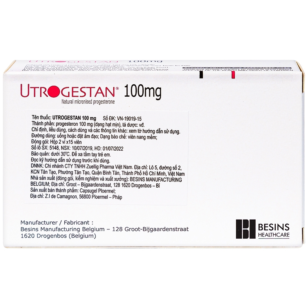 Hình ảnh Thuốc Utrogestan 100mg Besins bổ sung nội tiết tố trong bệnh lý sản phụ khoa (2 vỉ x 15 viên)