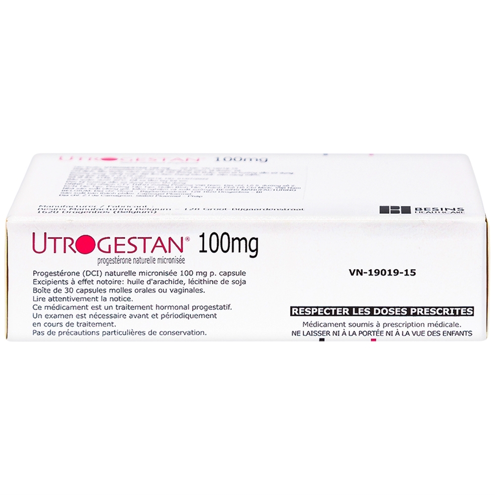 Hình ảnh Thuốc Utrogestan 100mg Besins bổ sung nội tiết tố trong bệnh lý sản phụ khoa (2 vỉ x 15 viên)