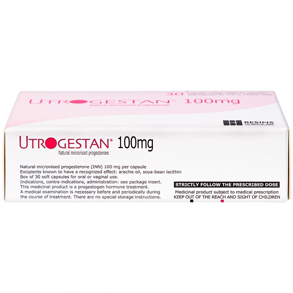 Hình ảnh Thuốc Utrogestan 100mg Besins bổ sung nội tiết tố trong bệnh lý sản phụ khoa (2 vỉ x 15 viên)