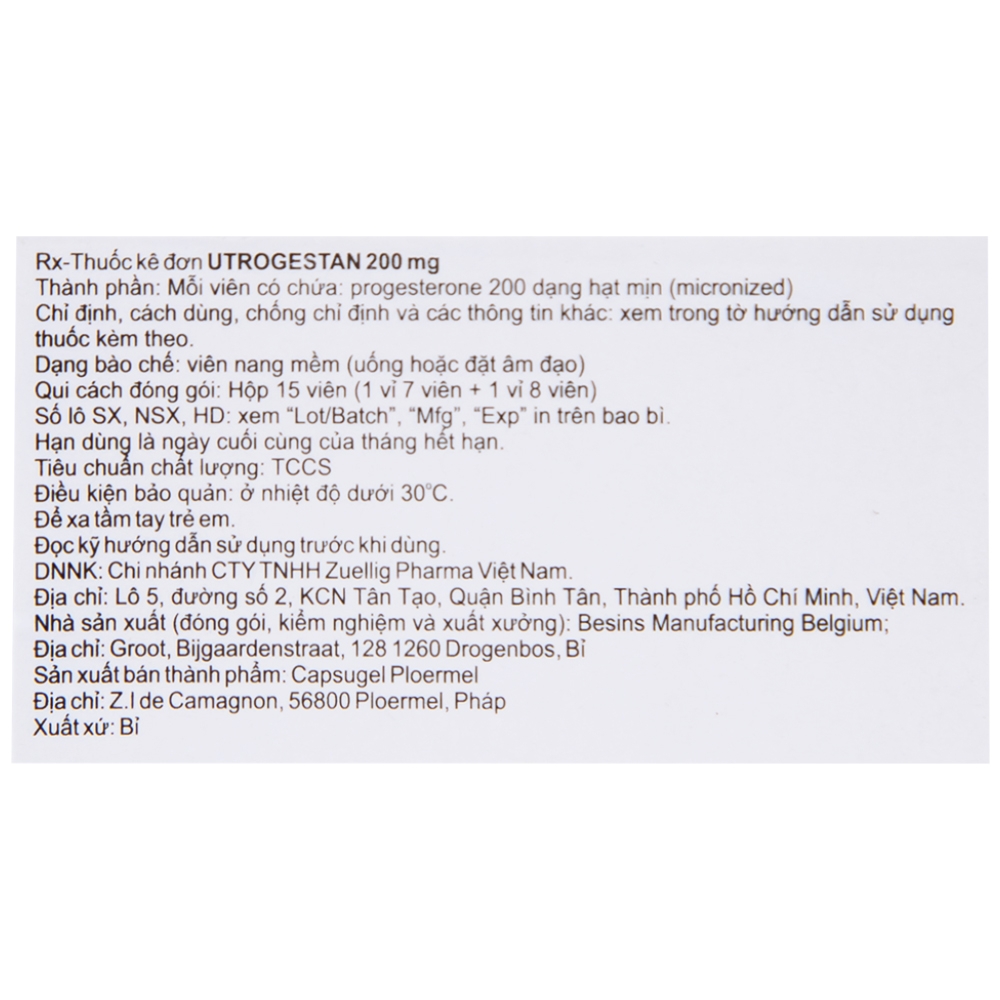 Hình ảnh Thuốc Utrogestan 200mg Besins bổ sung nội tiết tố trong bệnh lý sản phụ khoa (15 viên)
