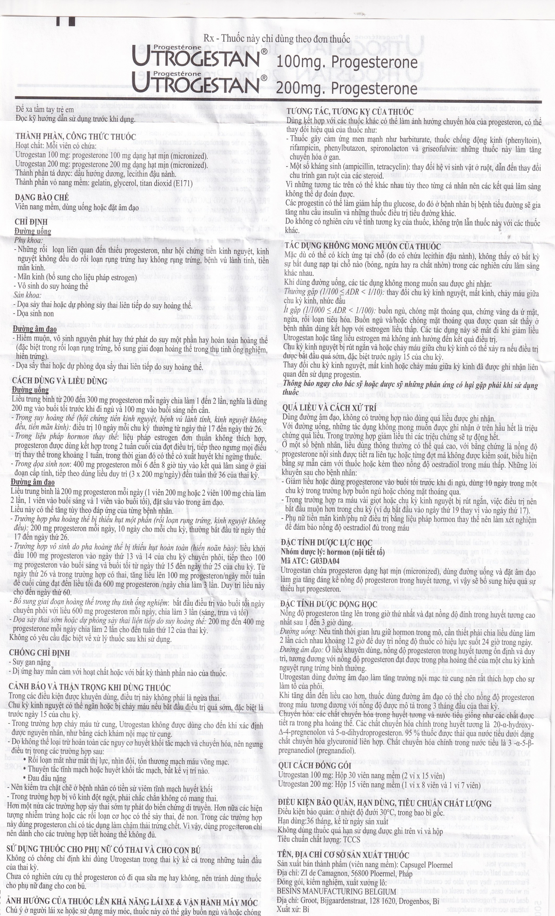 Hình ảnh Thuốc Utrogestan 200mg Besins bổ sung nội tiết tố trong bệnh lý sản phụ khoa (15 viên)