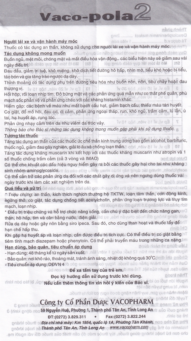 Hình ảnh Thuốc Vaco-pola2 Vacopharm điều trị sổ mũi dị ứng, viêm mũi (2 vỉ x 15 viên)