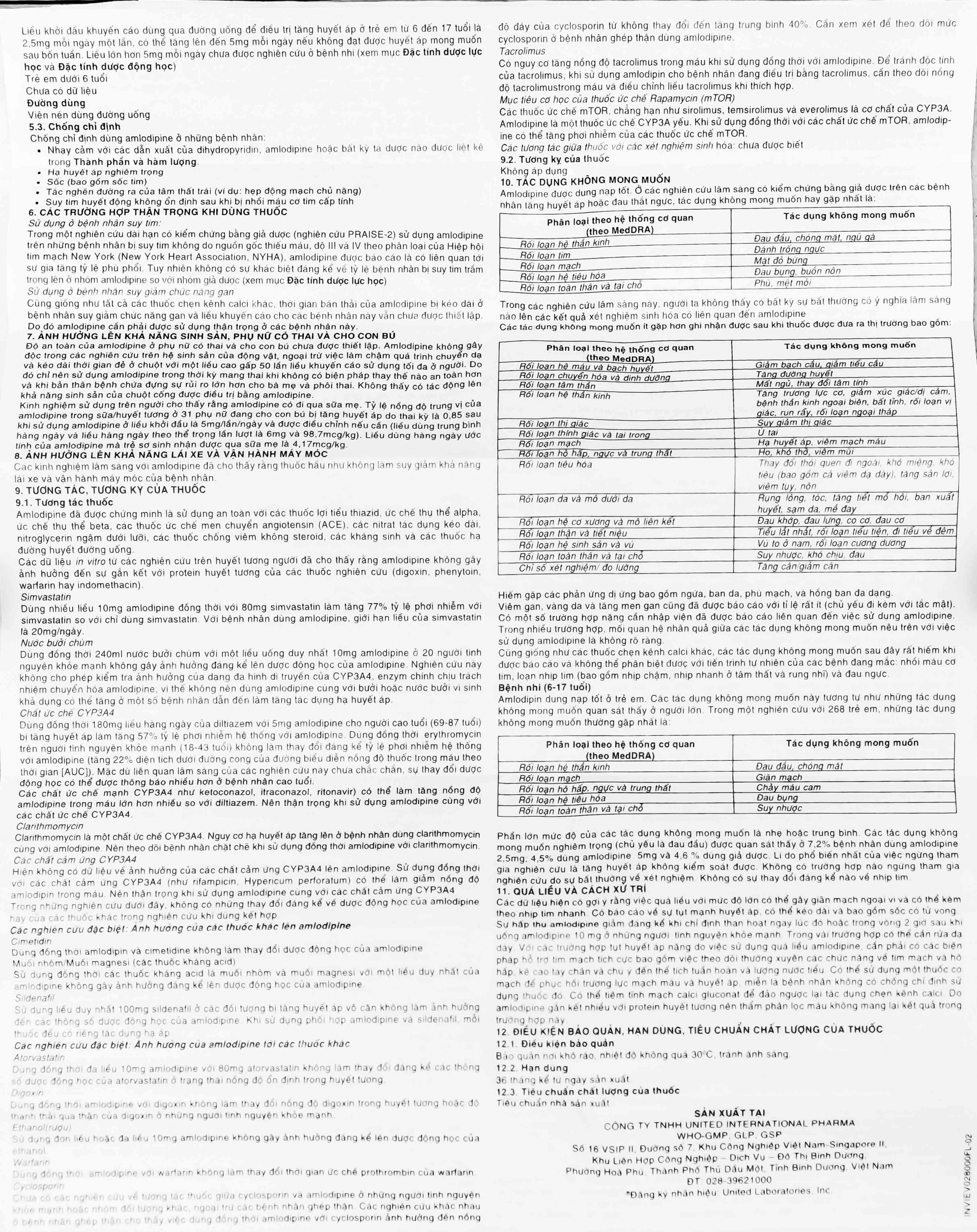 Hình ảnh Thuốc Vascam 5mg United điều trị cao huyết áp, đau thắt ngực ổn định mạn tính (3 vỉ x 10 viên)