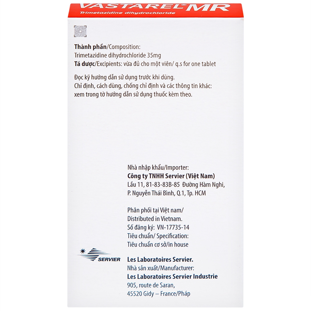 Hình ảnh Thuốc Vastarel MR Servier điều trị đau thắt ngực (2 vỉ x 30 viên)