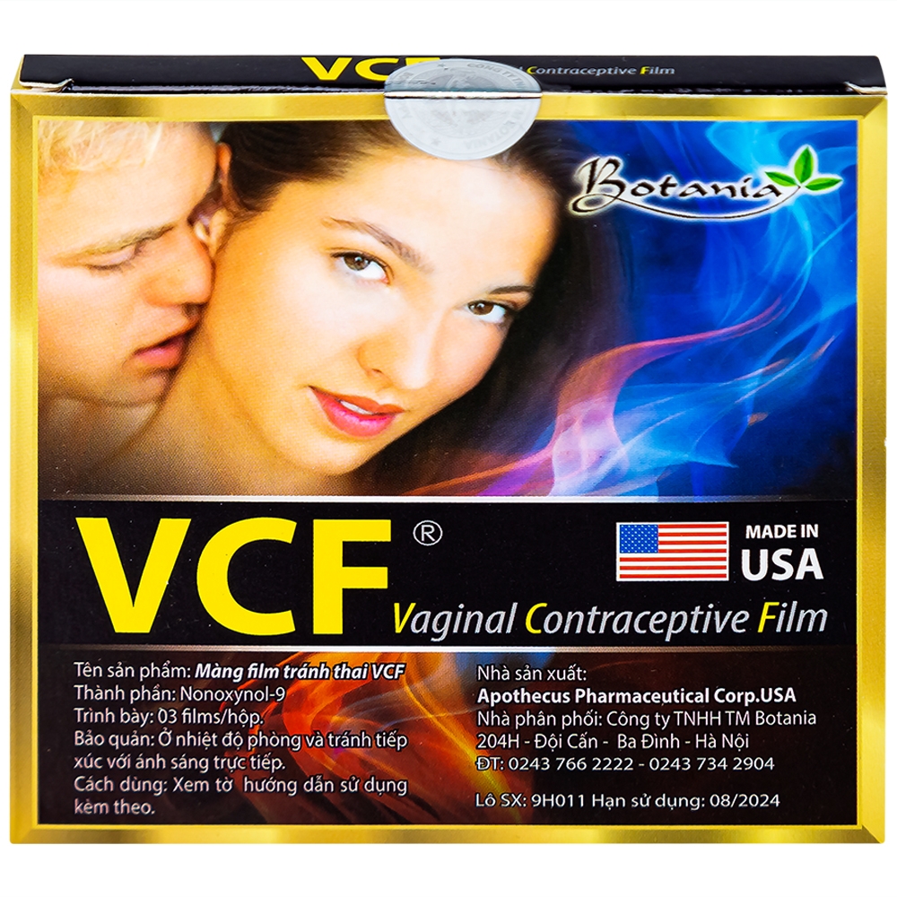 Hình ảnh Màng phim tránh thai VCF Botania có khả năng diệt tinh trùng mỗi lần giao hợp (3 miếng)