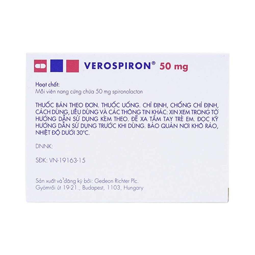 Hình ảnh Thuốc Verospiron 50mg Gedeon điều trị tăng huyết áp (3 vỉ x 10 viên)