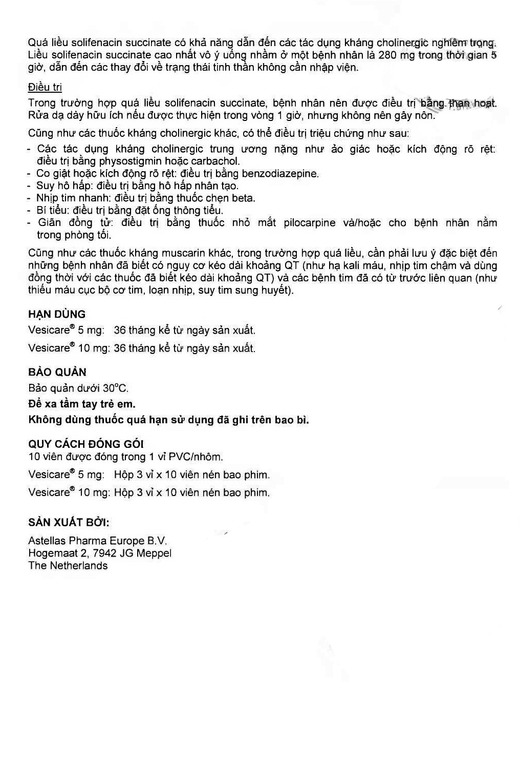 Hình ảnh Thuốc Vesicare 5mg Astellas điều trị triệu chứng tiểu không tự chủ (3 vỉ x 10 viên)