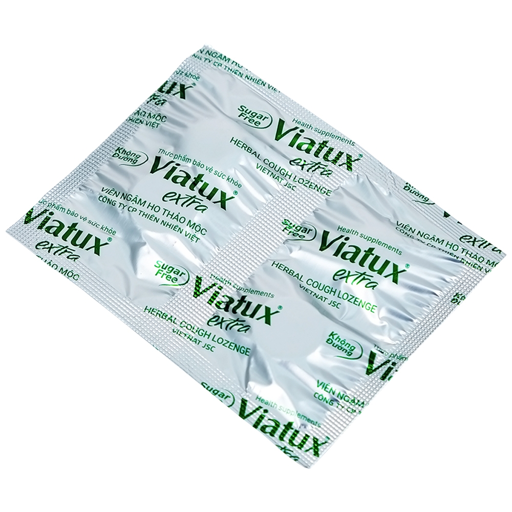 Hình ảnh Viên ngậm ho thảo mộc không đường Viatux Extra hỗ trợ giảm ho, rát họng, khàn tiếng (5 vỉ x 4 viên)
