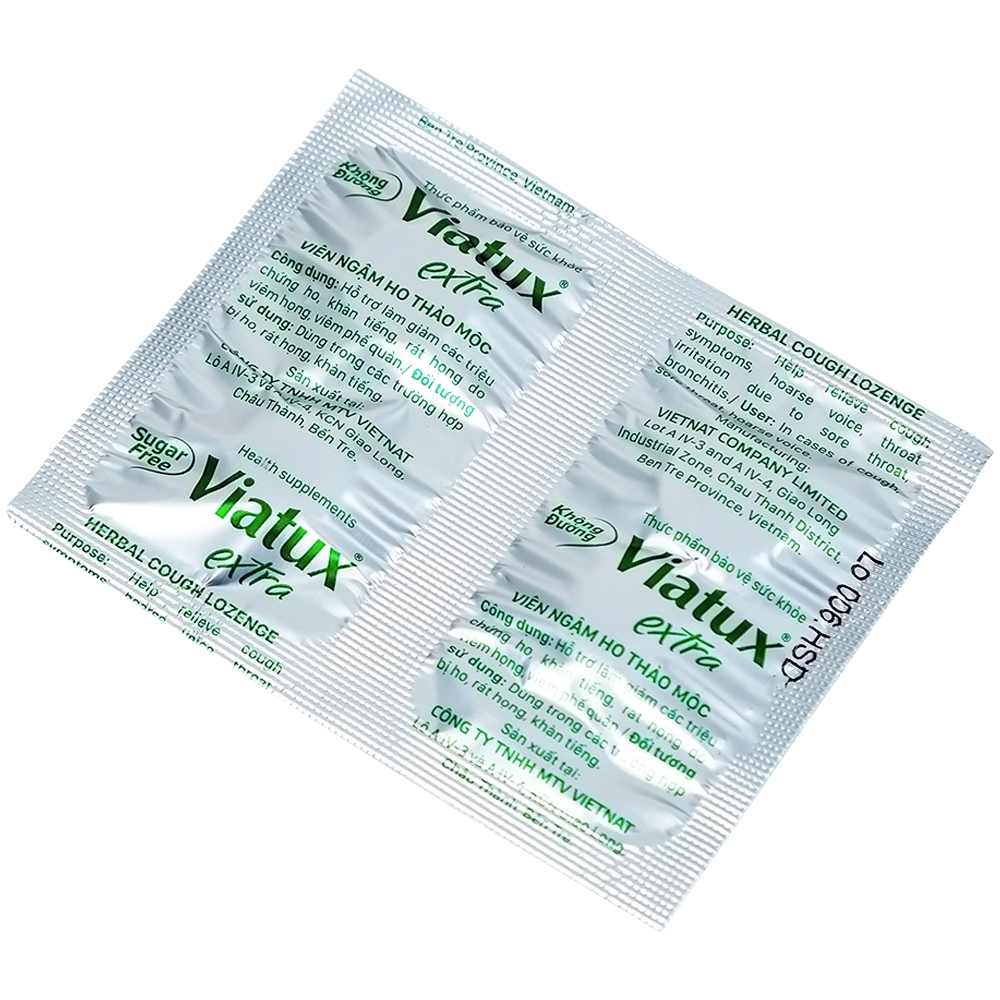 Hình ảnh Viên ngậm ho thảo mộc không đường Viatux Extra hỗ trợ giảm ho, rát họng, khàn tiếng (5 vỉ x 4 viên)