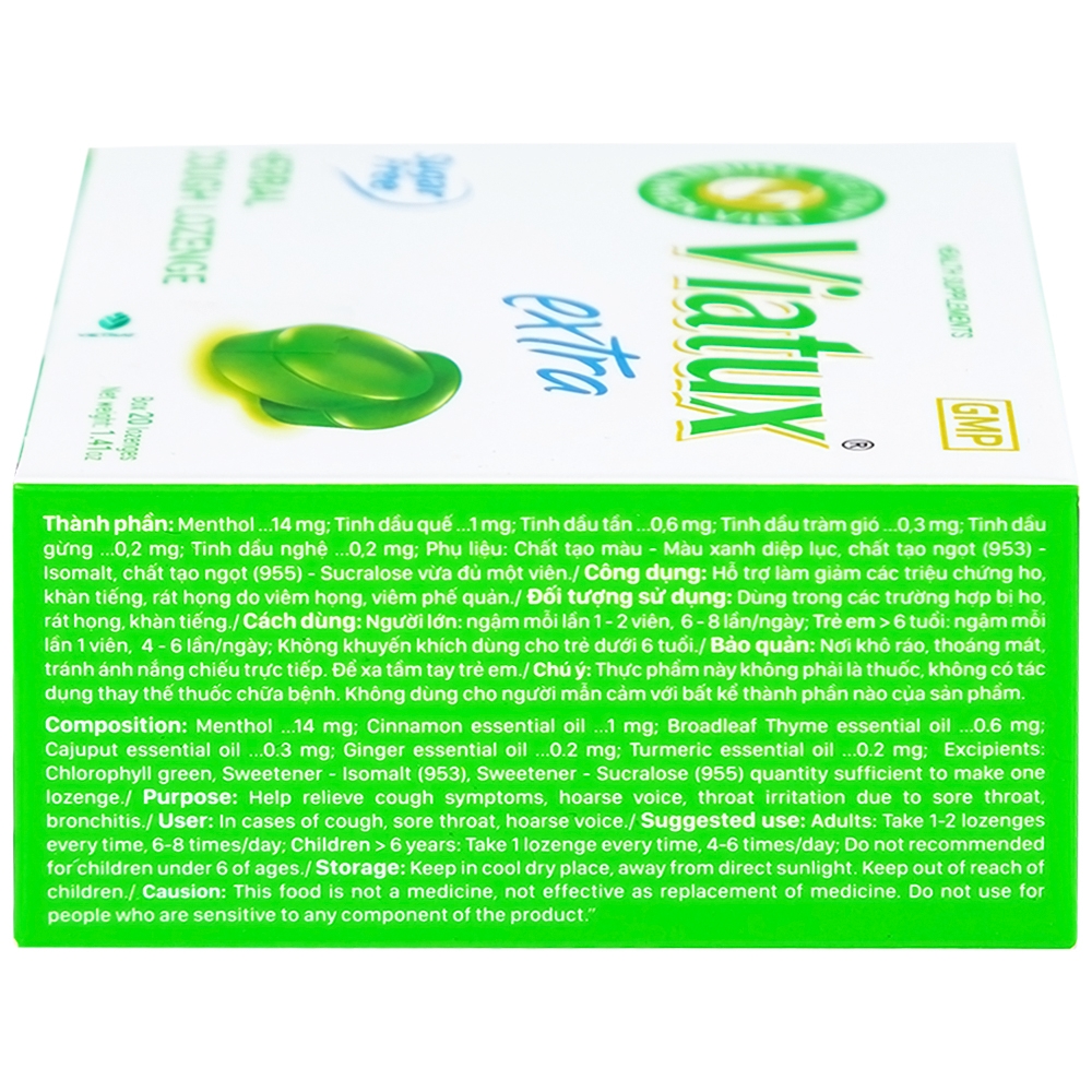 Hình ảnh Viên ngậm ho thảo mộc không đường Viatux Extra hỗ trợ giảm ho, rát họng, khàn tiếng (5 vỉ x 4 viên)