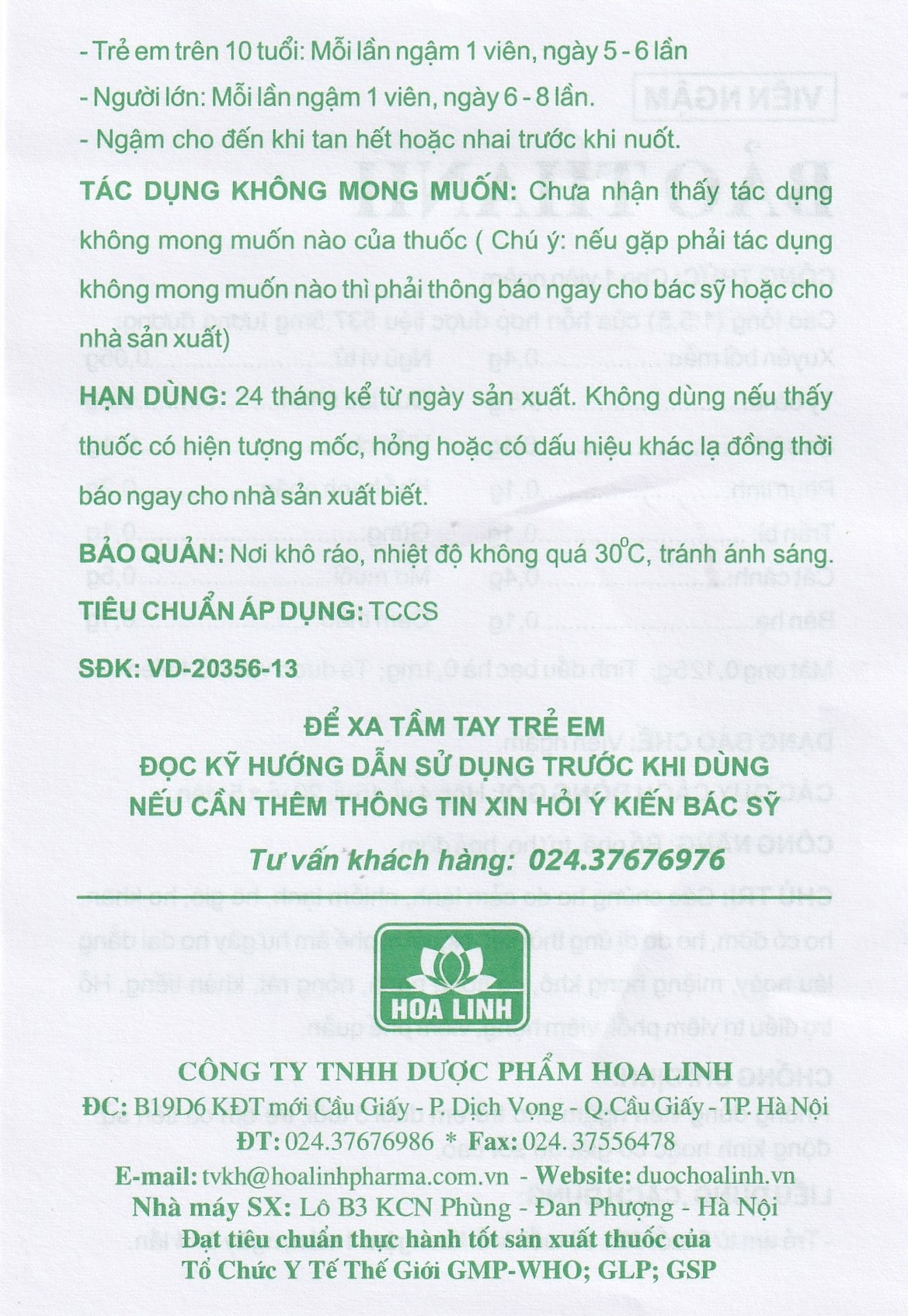 Hình ảnh Viên ngậm Bảo Thanh Hoa Linh bổ phế, trừ ho, hoá đờm (20 vỉ x 5 viên)