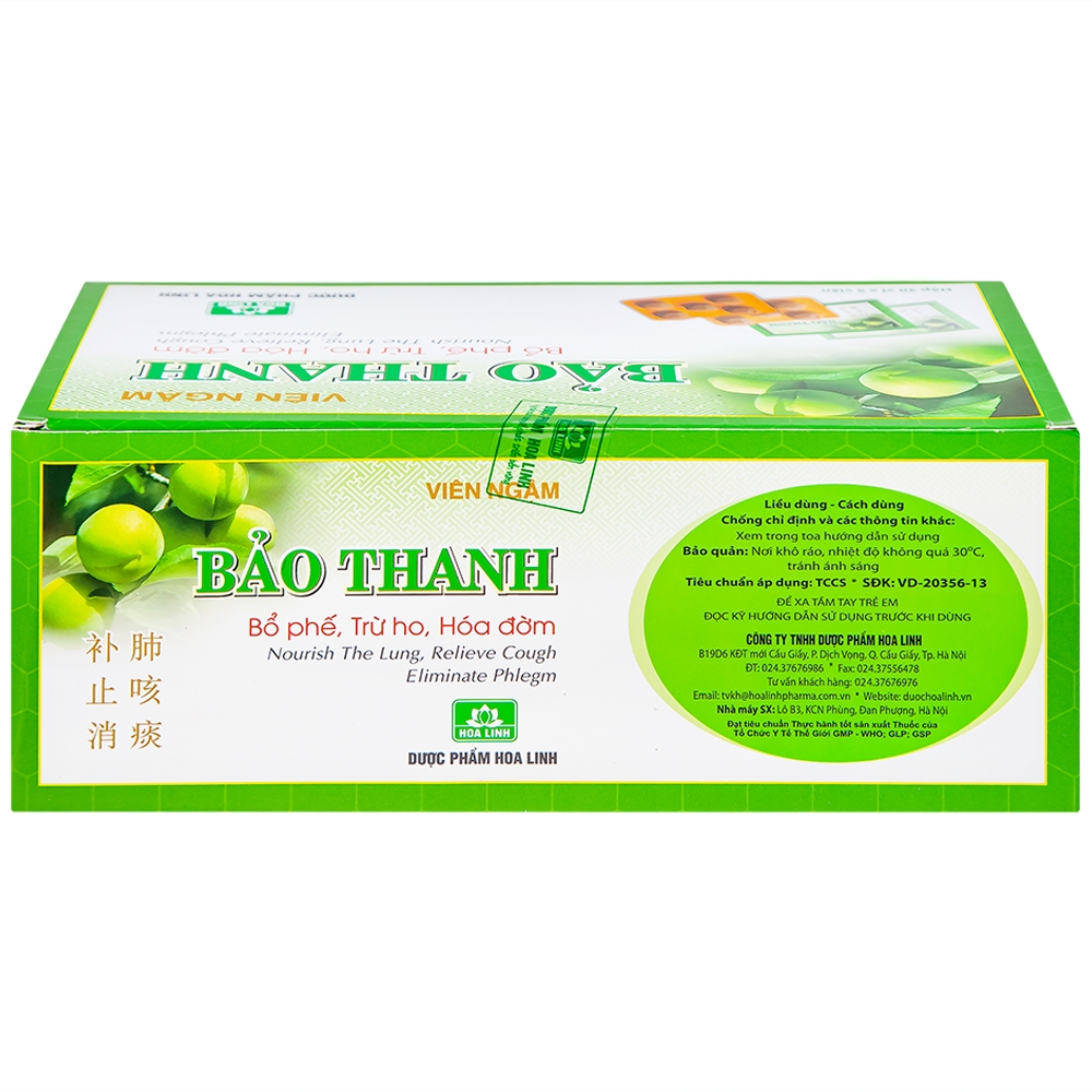 Hình ảnh Viên ngậm Bảo Thanh Hoa Linh bổ phế, trừ ho, hoá đờm (20 vỉ x 5 viên)