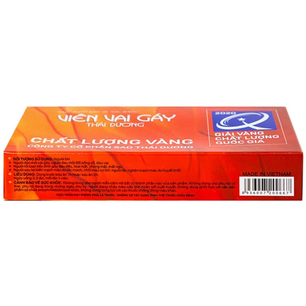 Hình ảnh Viên Vai Gáy Thái Dương tăng lưu thông khí huyết, giảm triệu chứng đau mỏi vai gáy (2 vỉ x 6 viên)