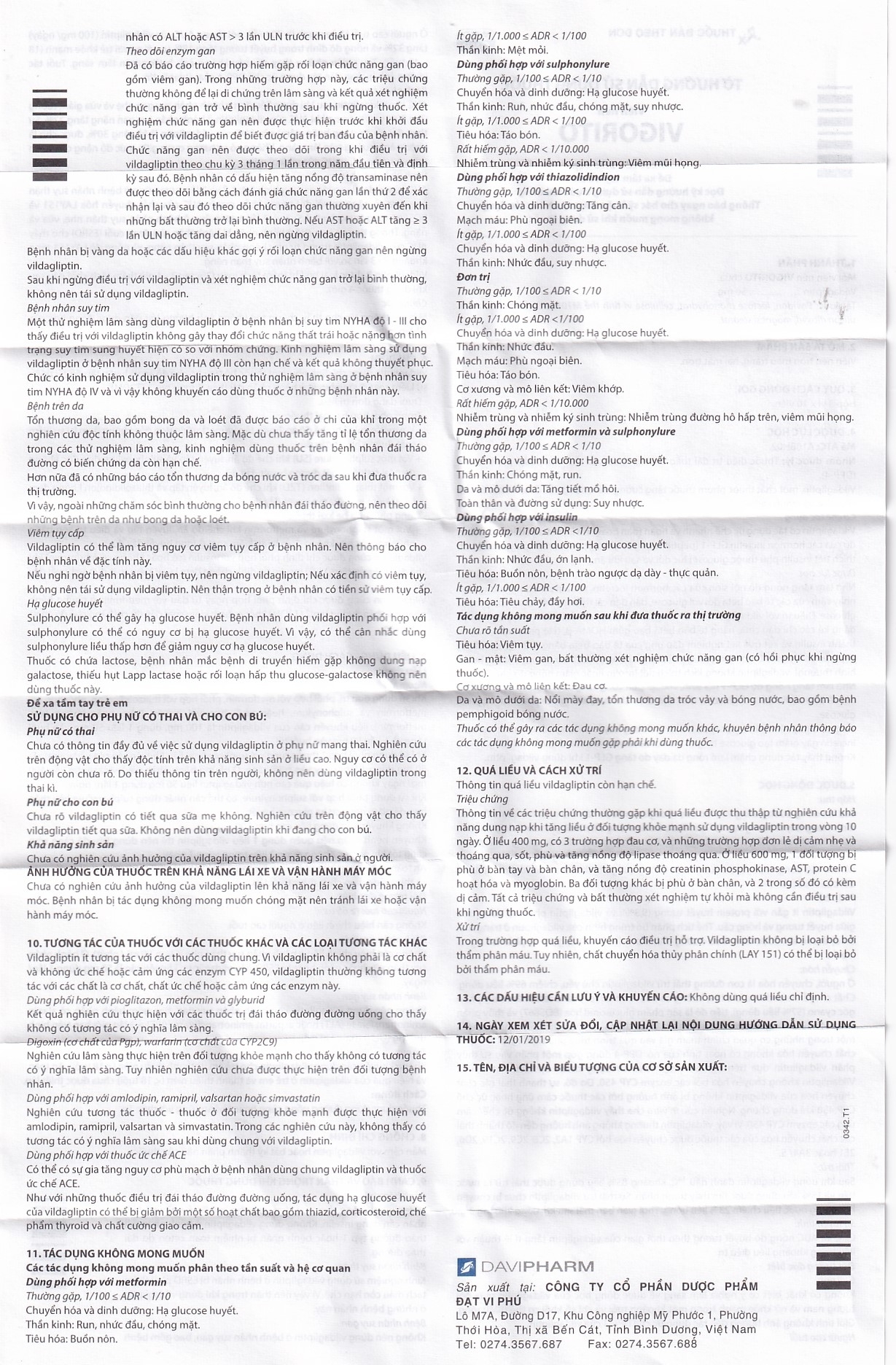 Hình ảnh Thuốc Vigorito Davipharm kiểm soát đường huyết ở bệnh đái tháo đường típ 2 (3 vỉ x 10 viên)