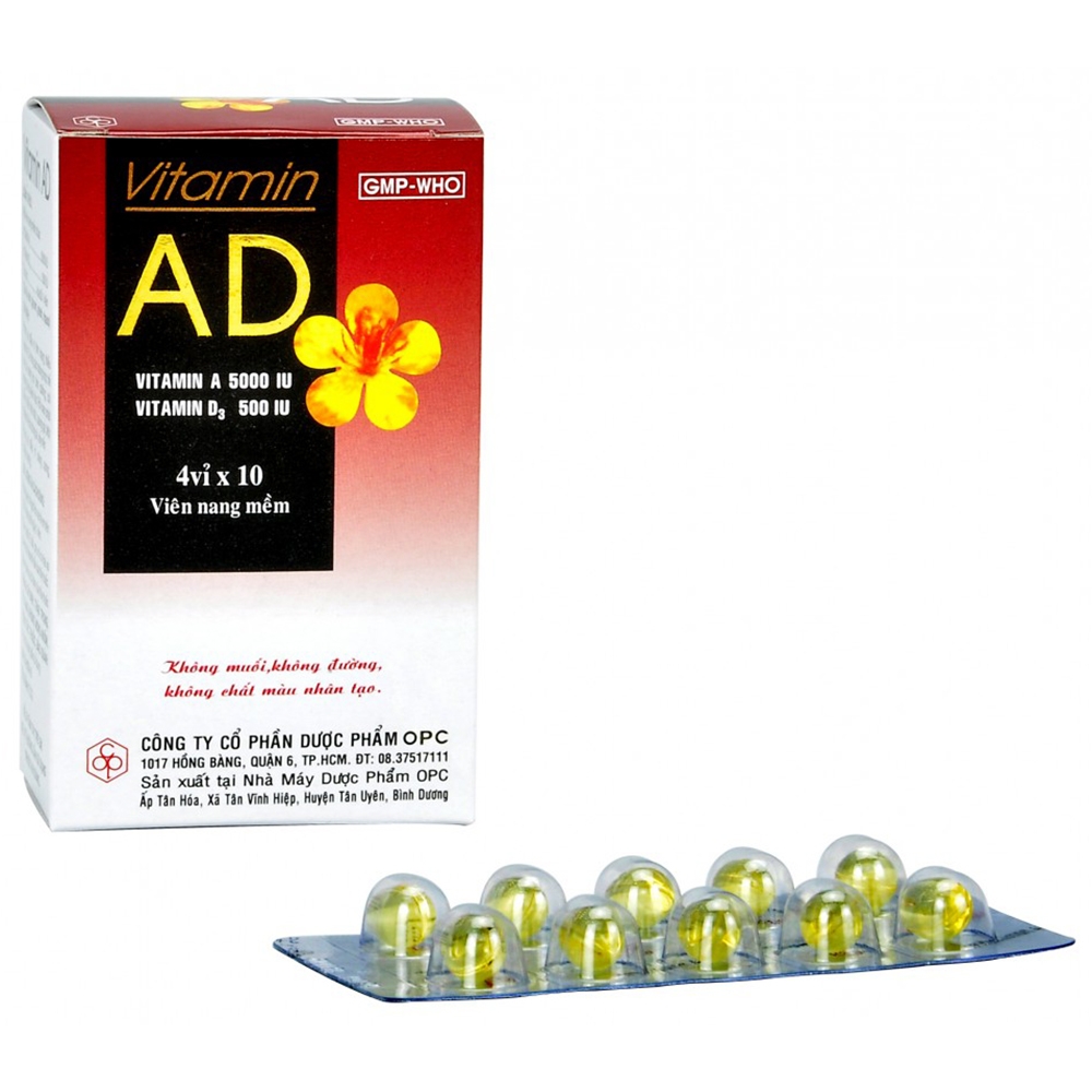 Hình ảnh Thuốc Vitamin AD OPC dự phòng, điều trị thiếu Vitamin A và D (4 vỉ x 10 viên)