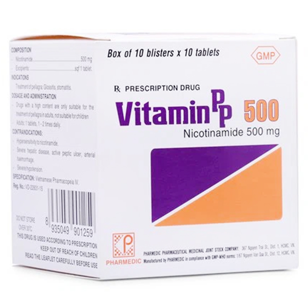 Hình ảnh Thuốc Vitamin PP 500 Pharmedic điều trị bệnh pellagra (10 vỉ x 10 viên)