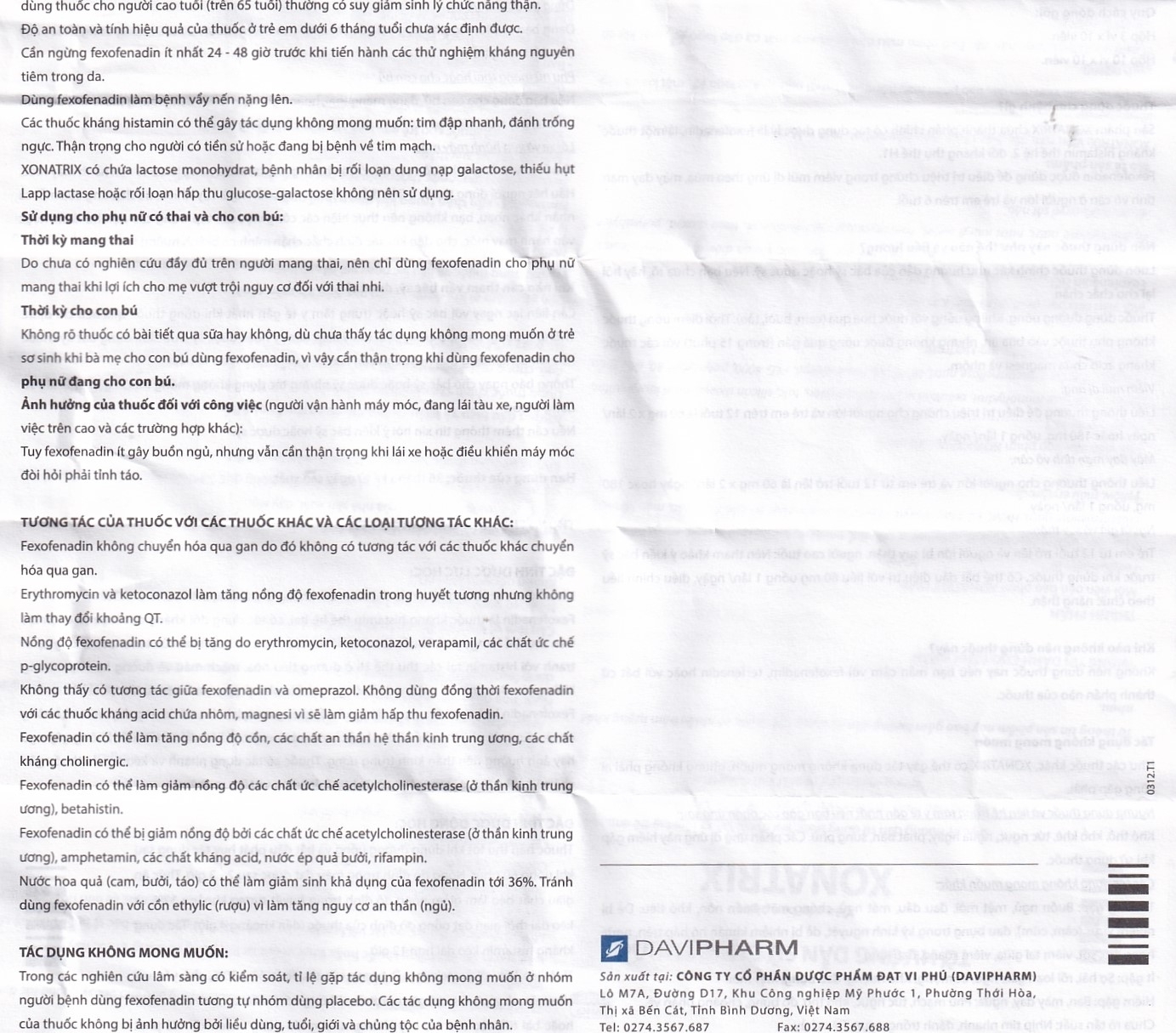 Hình ảnh Thuốc Xonatrix Forte 180mg DaviPharm điều trị triệu chứng viêm mũi dị ứng theo mùa (10 vỉ x 10 viên)