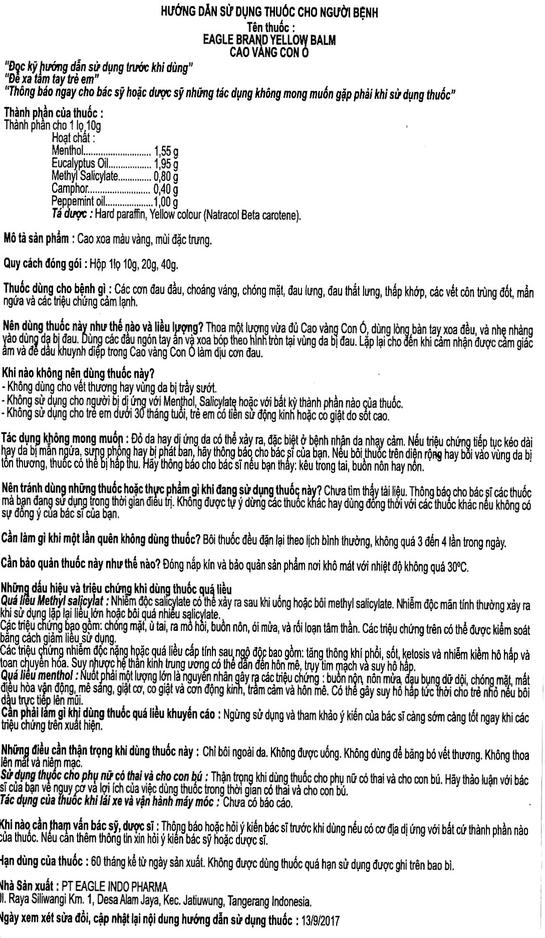 Hình ảnh Cao vàng Con Ó Eagle Brand Yellow Balm Borden giảm đau đầu, choáng váng, chóng mặt, đau lưng (12 hộp x 20g)