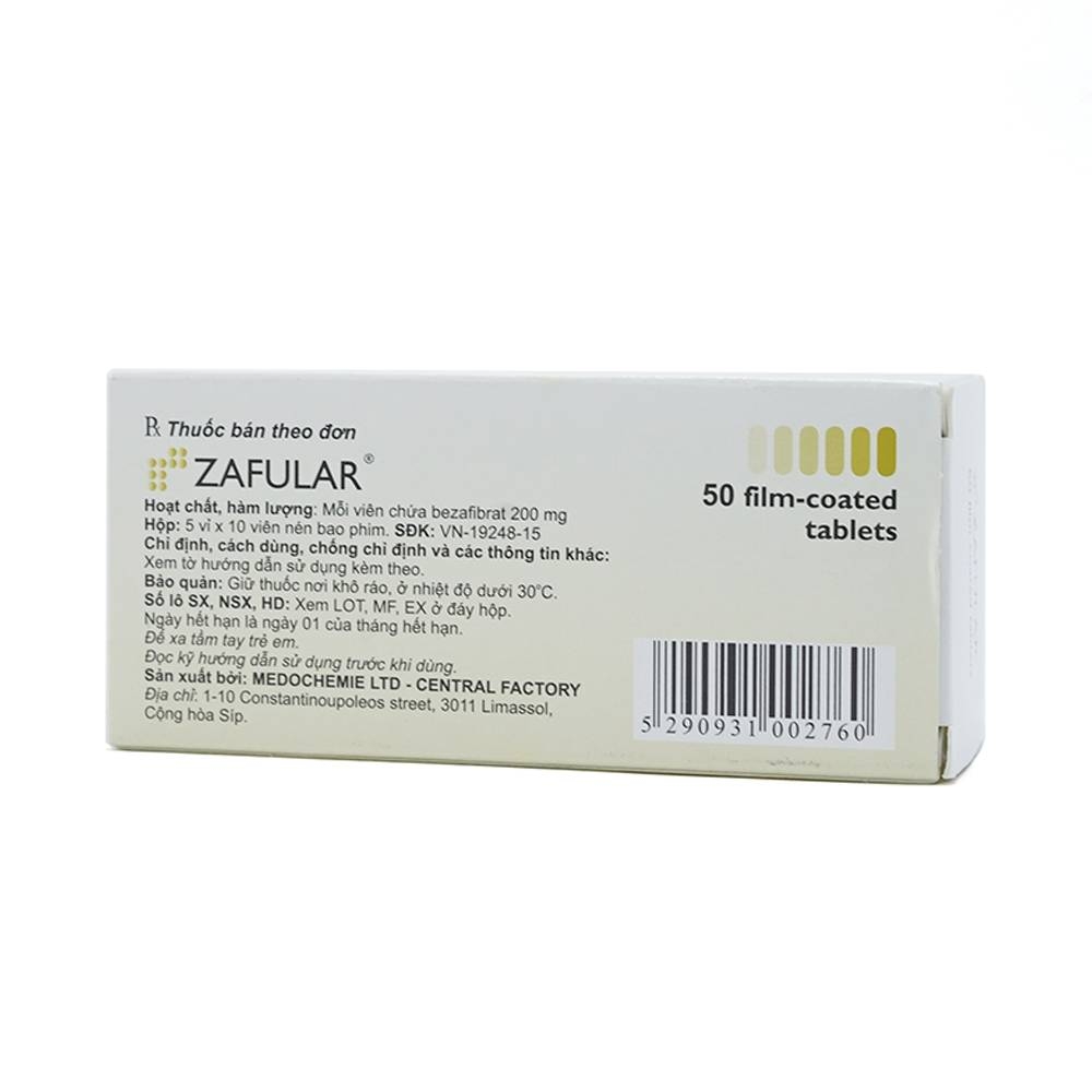 Hình ảnh Thuốc Zafular Medochemie điều trị tăng triglyceride máu, tăng lipid máu hỗn hợp (5 vỉ x 10 viên)
