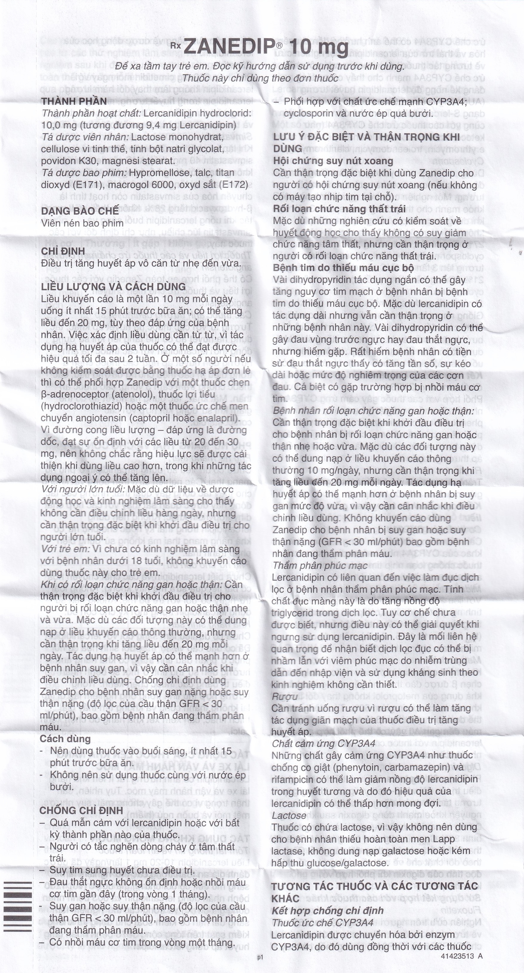 Hình ảnh Thuốc Zanedip 10mg Recordati điều trị tăng huyết áp vô căn (2 vỉ x 14 viên)