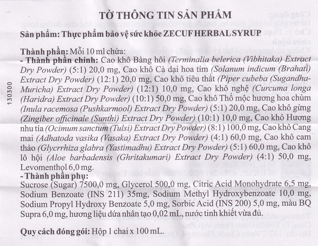 Hình ảnh Siro Zecuf Herbal Syrup hỗ trợ bổ phế, giảm ho, làm dịu mát cổ họng (100ml)