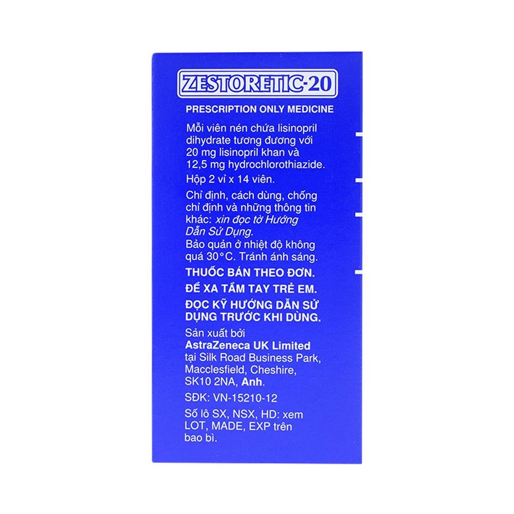 Hình ảnh Thuốc Zestoretic-20 AstraZeneca điều trị tăng huyết áp nguyên phát (2 vỉ x 14 viên)