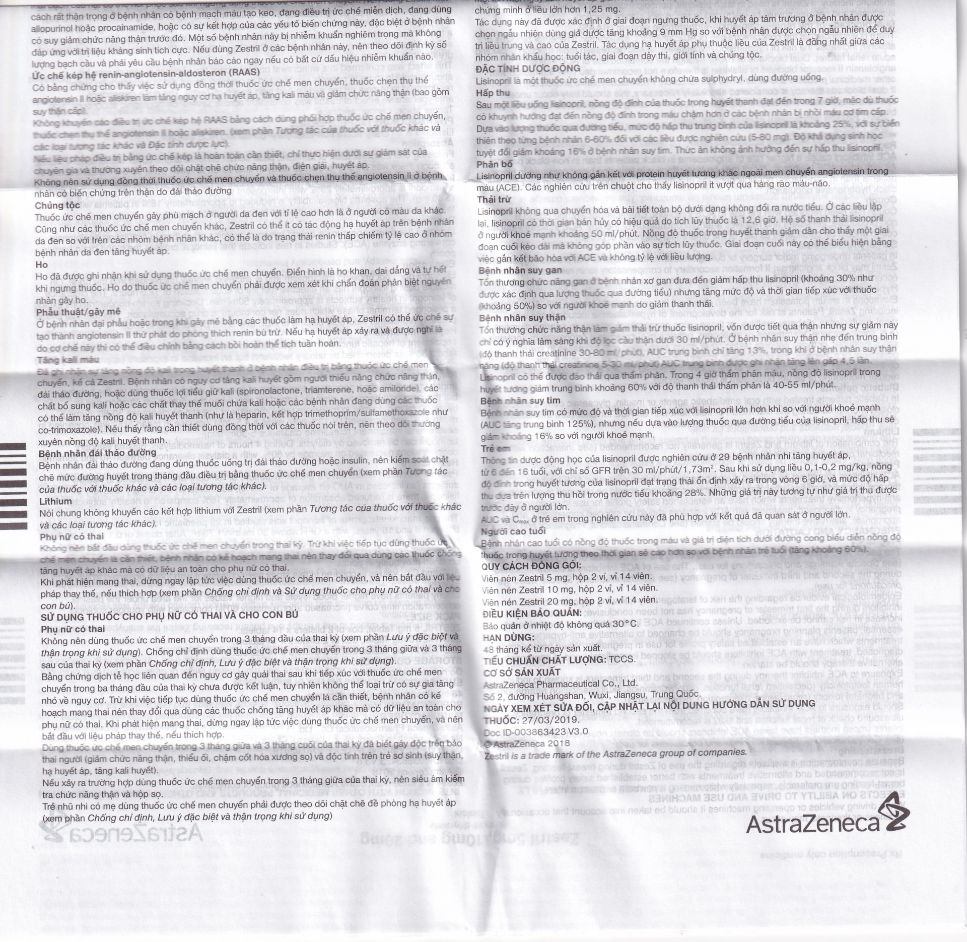 Hình ảnh Thuốc Zestril 20mg AstraZeneca điều trị tăng huyết áp, suy tim (2 vỉ x 14 viên)