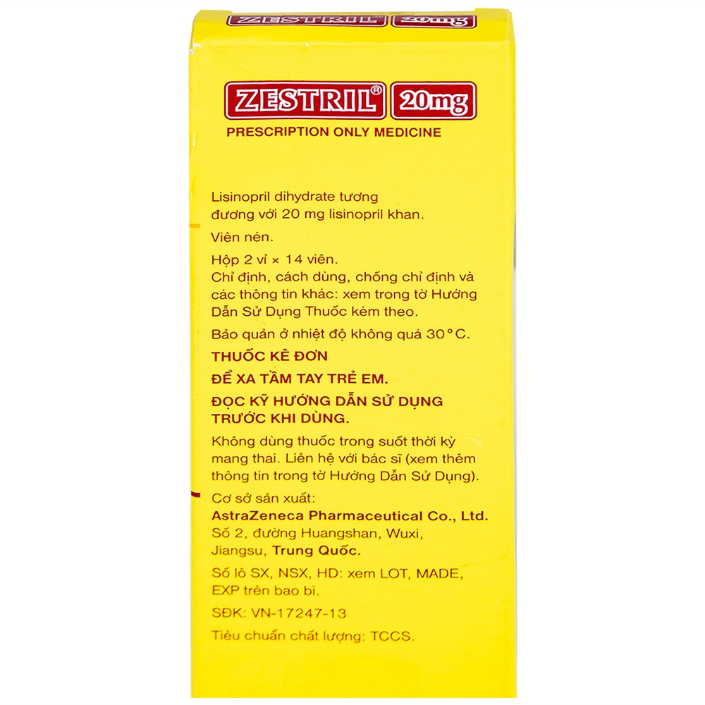 Hình ảnh Thuốc Zestril 20mg AstraZeneca điều trị tăng huyết áp, suy tim (2 vỉ x 14 viên)
