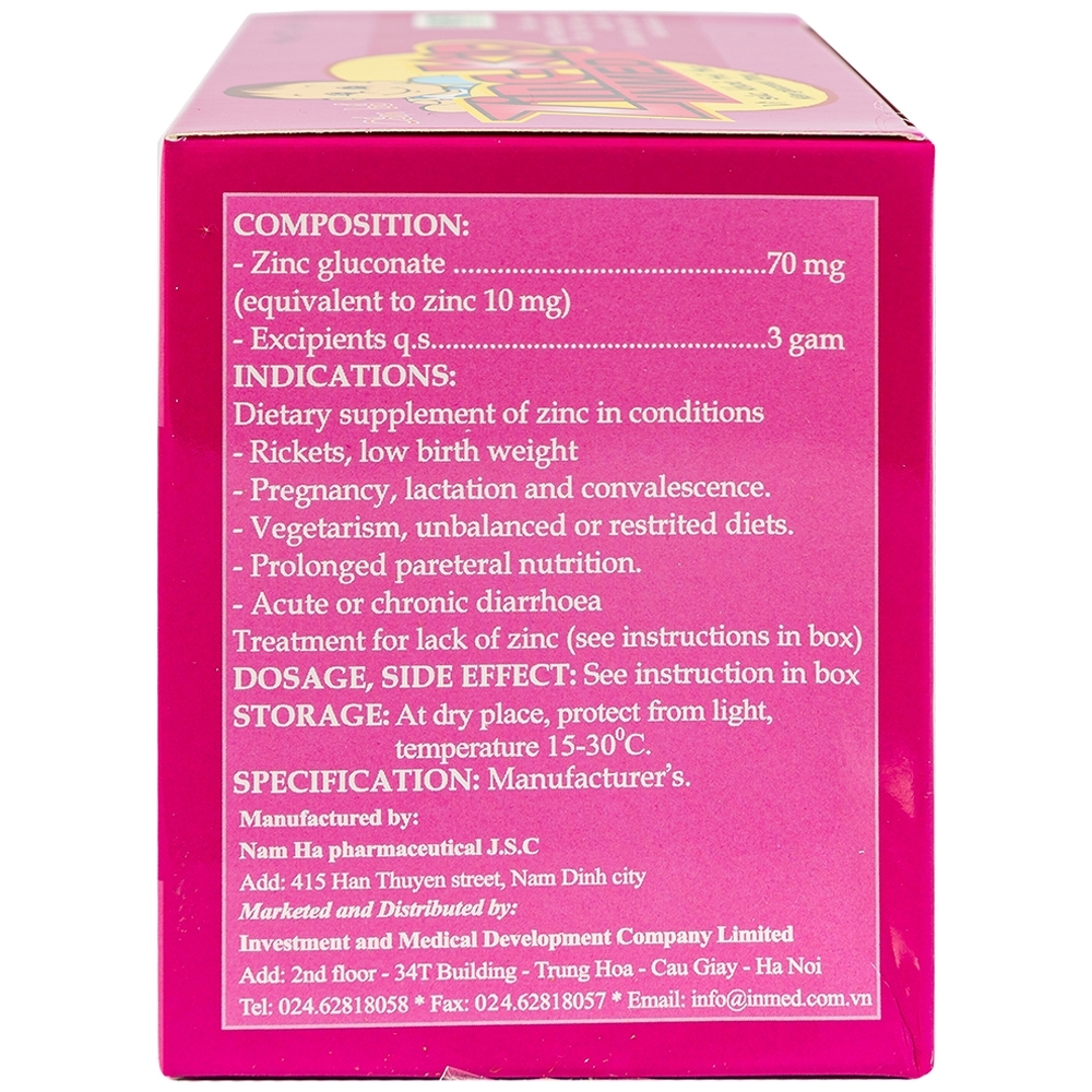 Hình ảnh Cốm bổ Zinc-Kid Inmed Nam Hà hương dâu, bổ sung kẽm cho trẻ em (25 gói x 3g)