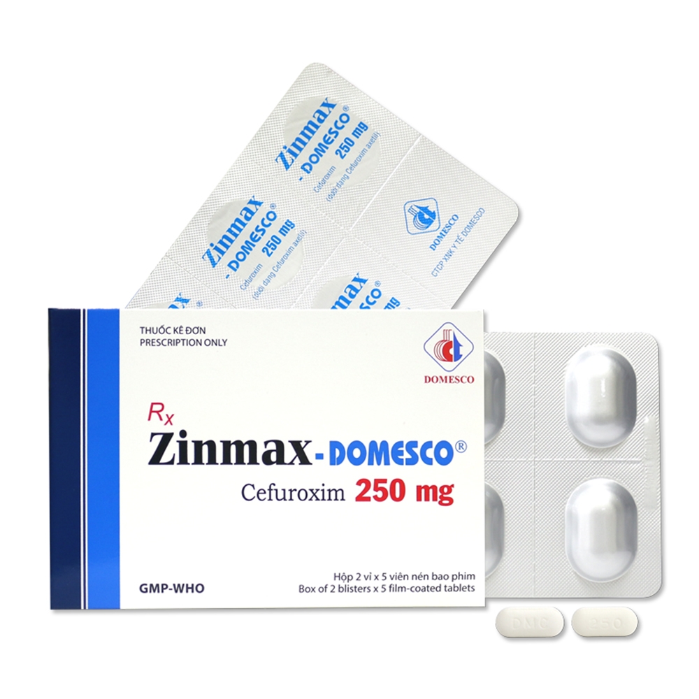 Hình ảnh Thuốc Zinmax-Domesco 250mg điều trị nhiễm khuẩn da, nhiễm khuẩn đường tiết niệu (2 vỉ x 5 viên)