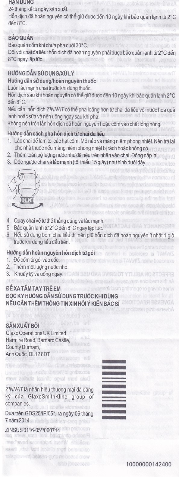 Hình ảnh Cốm pha hỗn dịch uống Zinnat Suspension 125mg GSK hỗ trợ điều trị viêm xoang, viêm amidan (10 gói)