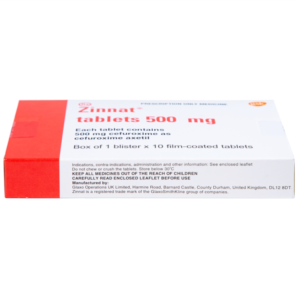 Hình ảnh Thuốc Zinnat 500mg GSK điều trị các chứng nhiễm khuẩn, viêm tai giữa, viêm xoang (1 vỉ x 10 viên)