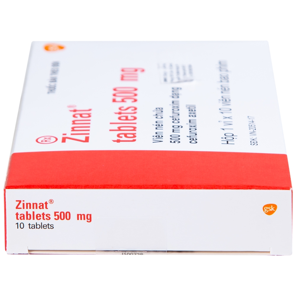 Hình ảnh Thuốc Zinnat 500mg GSK điều trị các chứng nhiễm khuẩn, viêm tai giữa, viêm xoang (1 vỉ x 10 viên)