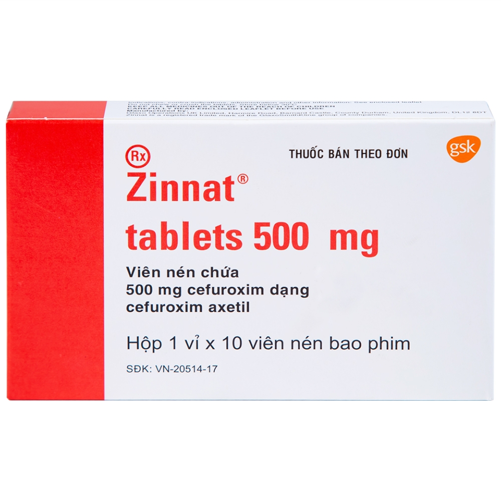 Hình ảnh Thuốc Zinnat 500mg GSK điều trị các chứng nhiễm khuẩn, viêm tai giữa, viêm xoang (1 vỉ x 10 viên)