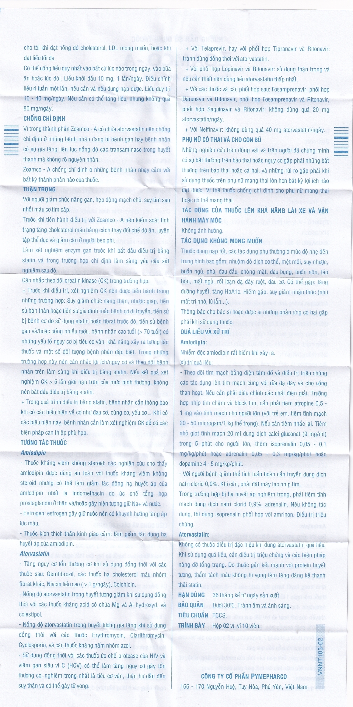 Hình ảnh Thuốc Zoamco-A Pymepharco điều trị tăng huyết áp (2 vỉ x 10 viên)