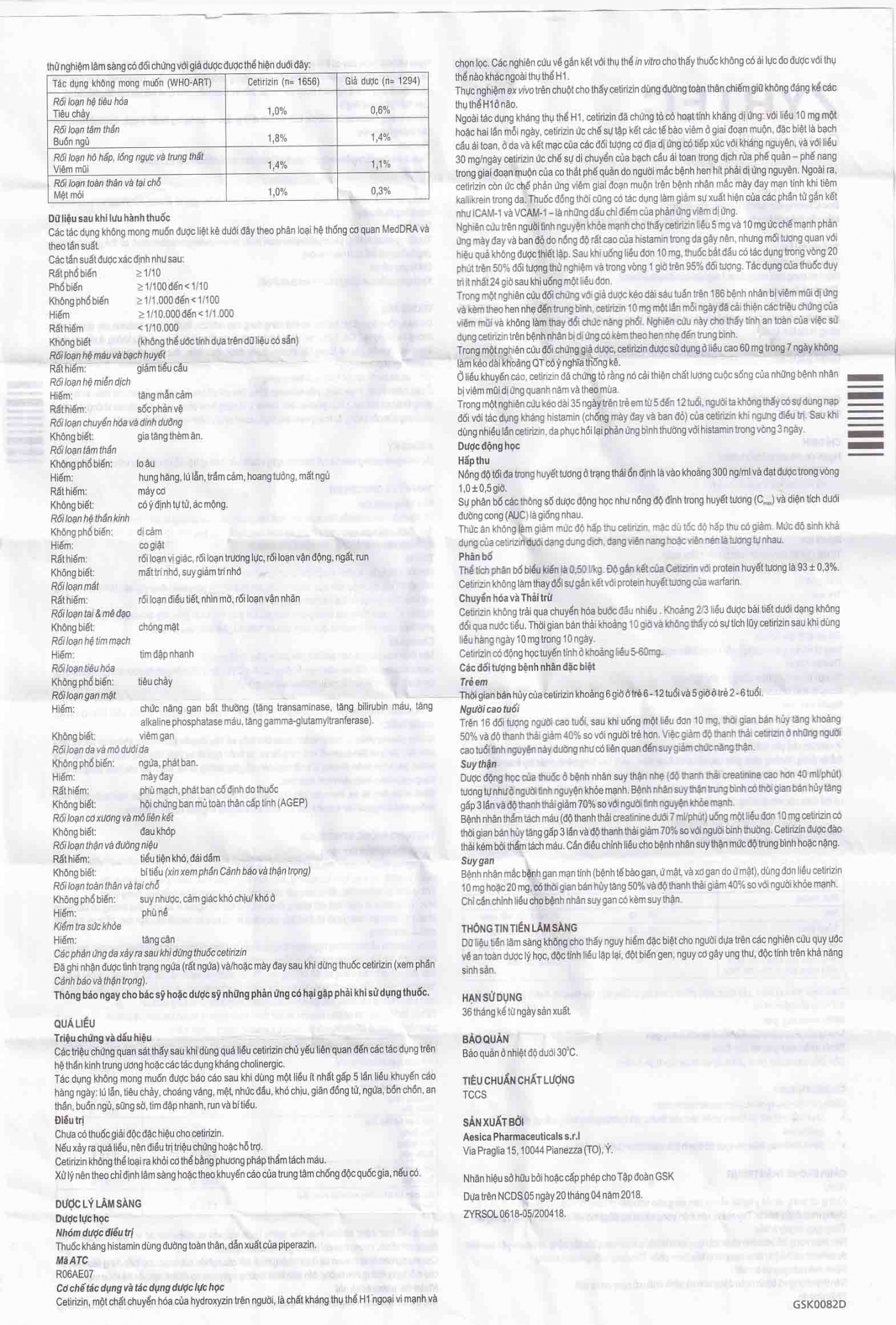 Hình ảnh Dung dịch uống Zyrtec GSK giảm viêm mũi dị ứng, mày đay tự phát, mạn tính (60ml)