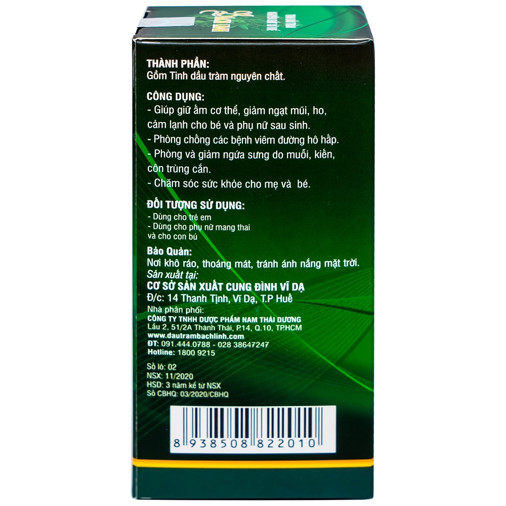 Hình ảnh Tinh dầu tràm Bách Linh giữ ấm cơ thể, giảm ngạt mũi, ho, cảm lạnh (50ml)