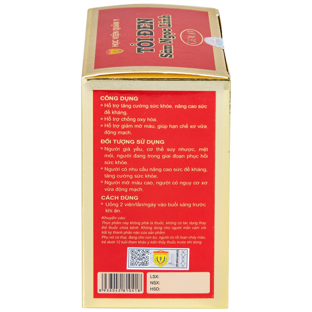 Hình ảnh Viên uống Tỏi đen Sâm Ngọc Linh Học Viện Quân Y hỗ trợ tăng cường sức khỏe, chống oxy hóa (60 viên)