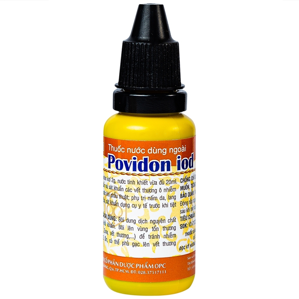 Hình ảnh Thuốc nước dùng ngoài Povidon Iod 10% OPC sát khuẩn vết thương ô nhiễm và da (20ml)