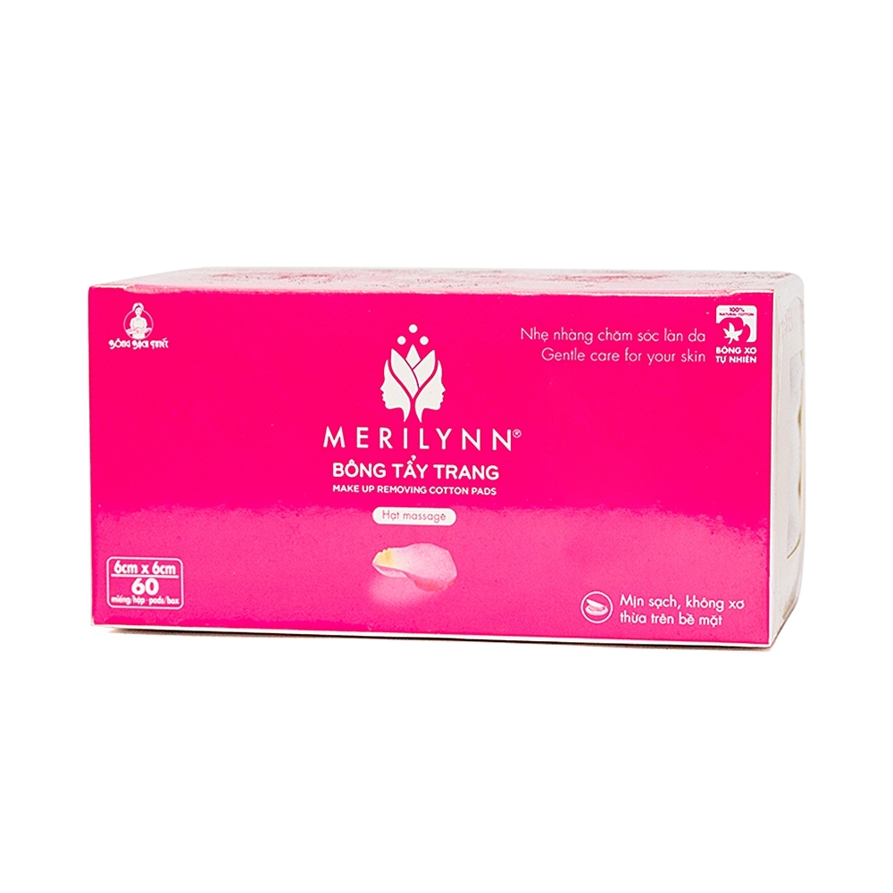Hình ảnh Bông tẩy trang Merilynn Bạch Tuyết mịn, thấm hút tốt, dễ dàng tách lớp (60 miếng)