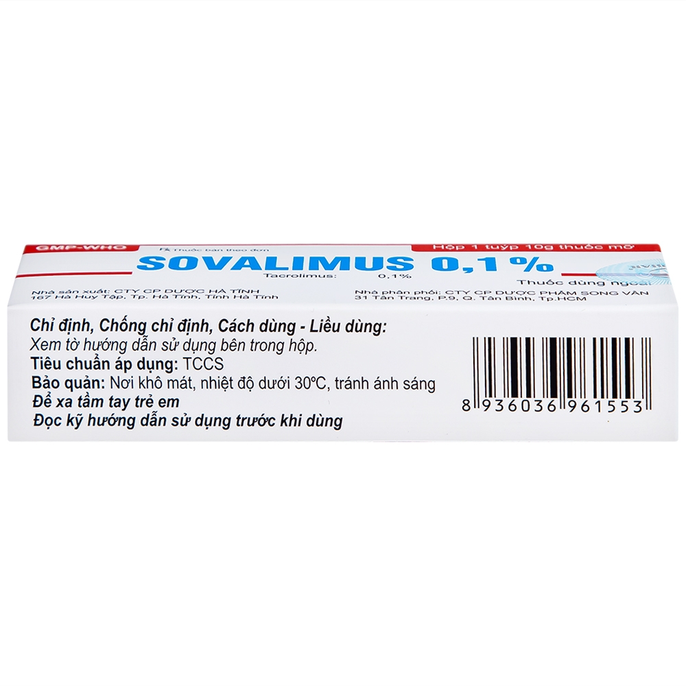 Hình ảnh Thuốc mỡ Sovalimus 0.1% Hadiphar  điều trị chàm cơ địa (10g)