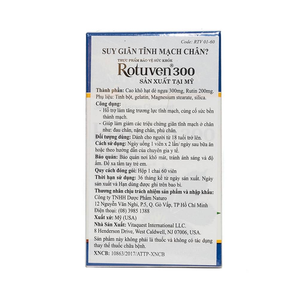 Hình ảnh Viên uống Rotuven 300 Garden State Nutritionals điều trị suy giãn tĩnh mạch chân (60 viên)