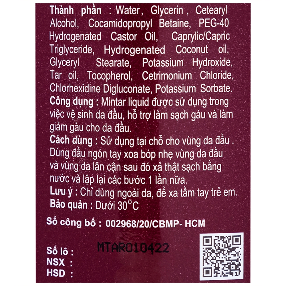 Hình ảnh Dầu gội Mintar Liquid Gamma vệ sinh da đầu, sạch gàu, giảm gàu cho da đầu (150ml)